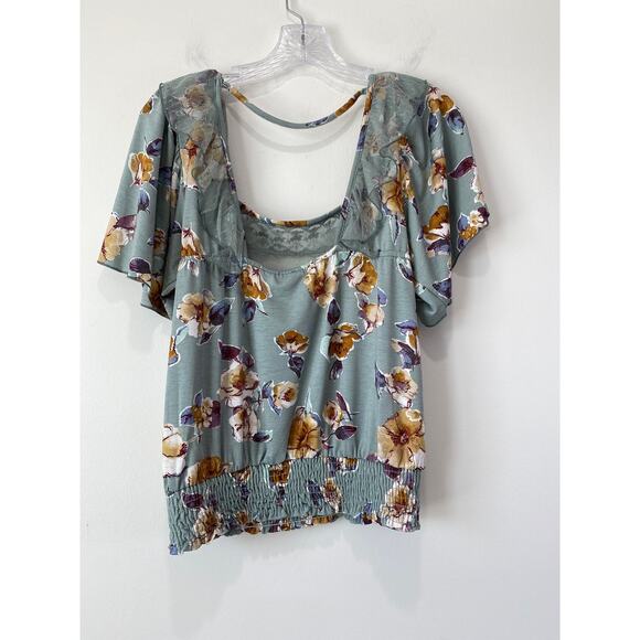 BKE Gimmicks Sheer Lace Crop Top Size M Floral Smocked Sheer Fairy Romantic Boho - Picture 10 of 10